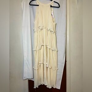 NWT Amazon White Ivory Halter Neckline Sleeve Tiered Midi Dress Size XL